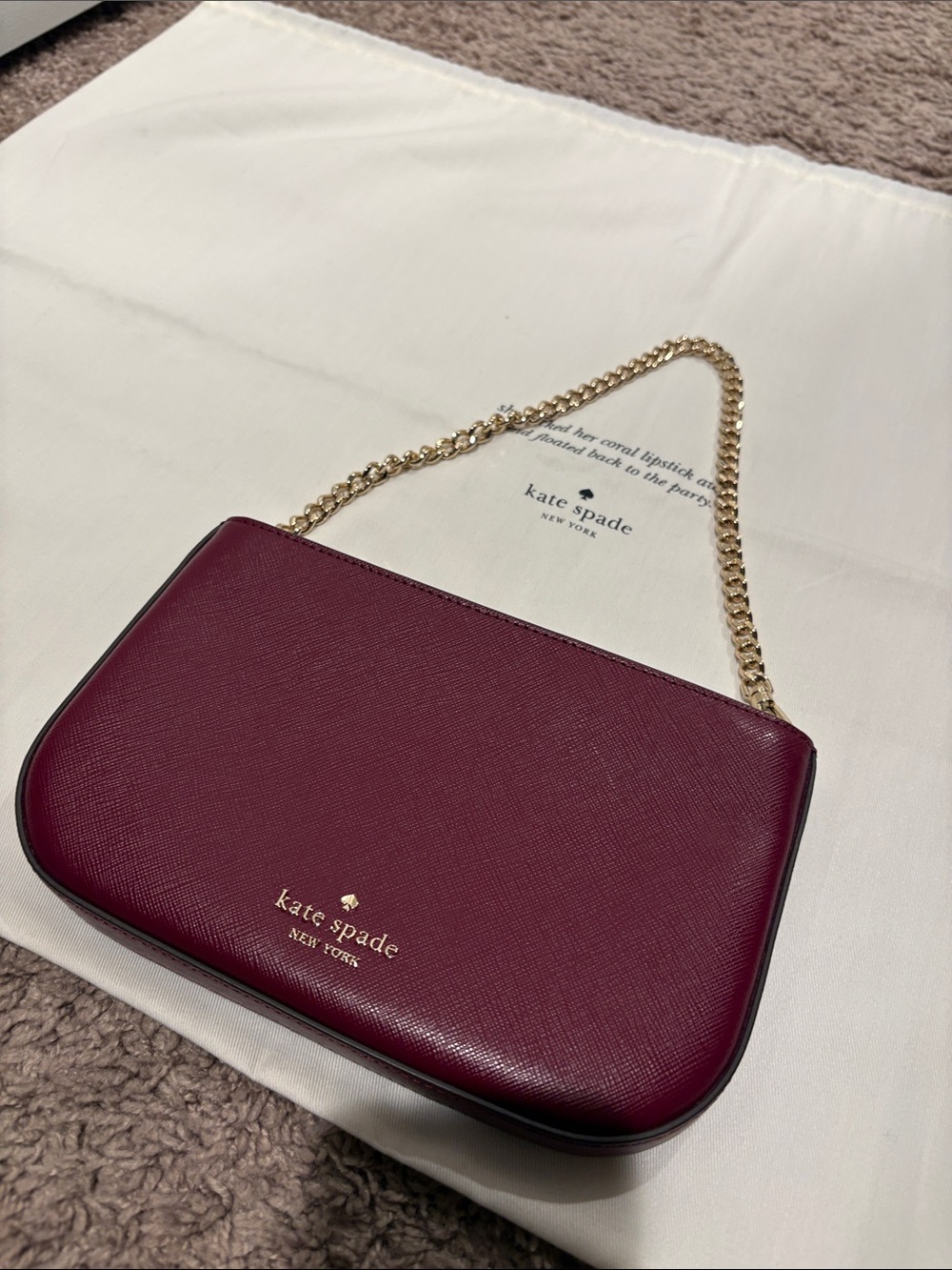 kate spade Burgundy Pouchette Bag with Gold Chain Strap